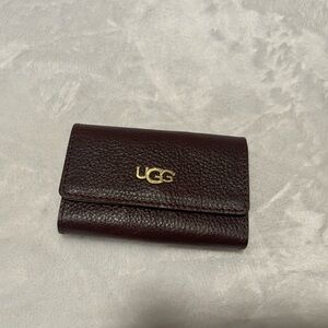 UGG Maroon and Rose Gold Leather Business Card Holder